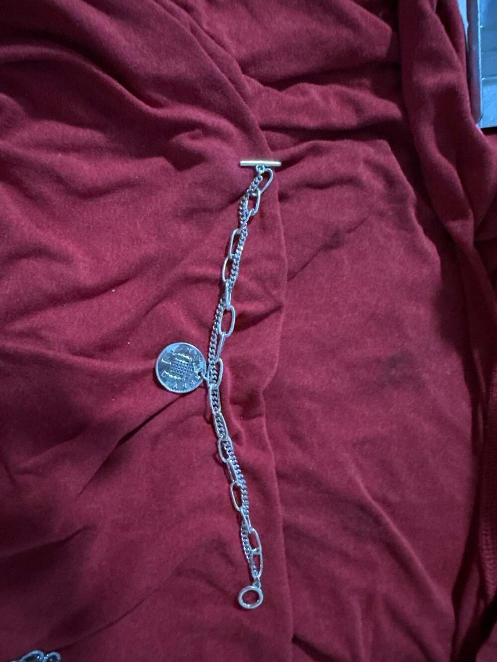 Jewel Kade Silver Double Chain Coin Charm Toggle Bracelet